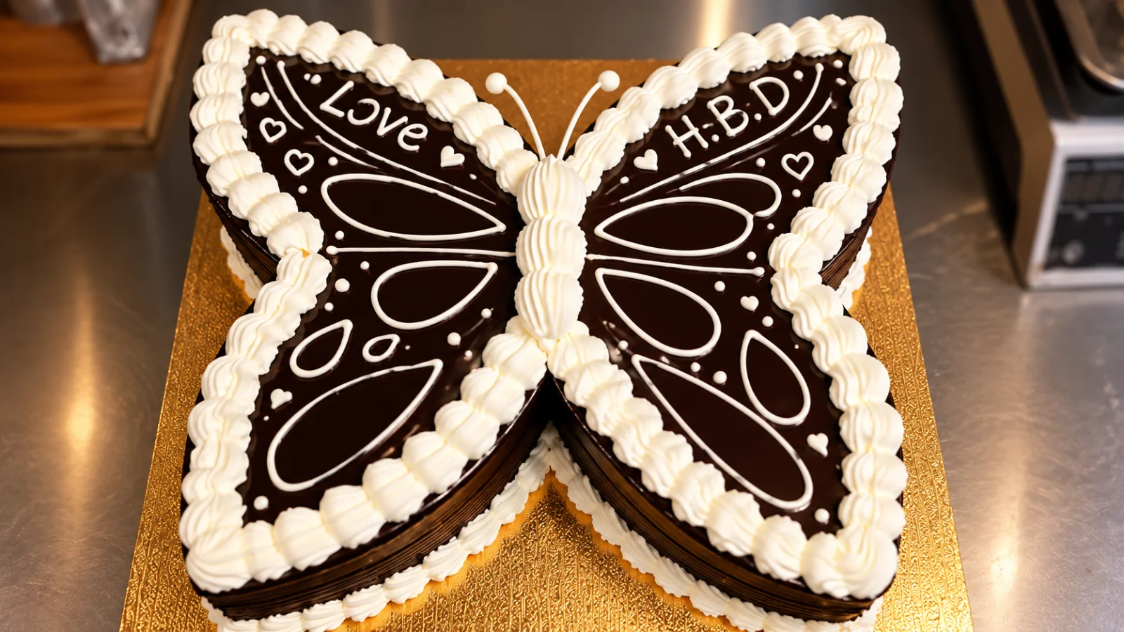 🦋🍫 كيكة فراشة بالشوكولا والكريمة، بتفاصيل حلوة ولمسات كلها حب! ❤️
