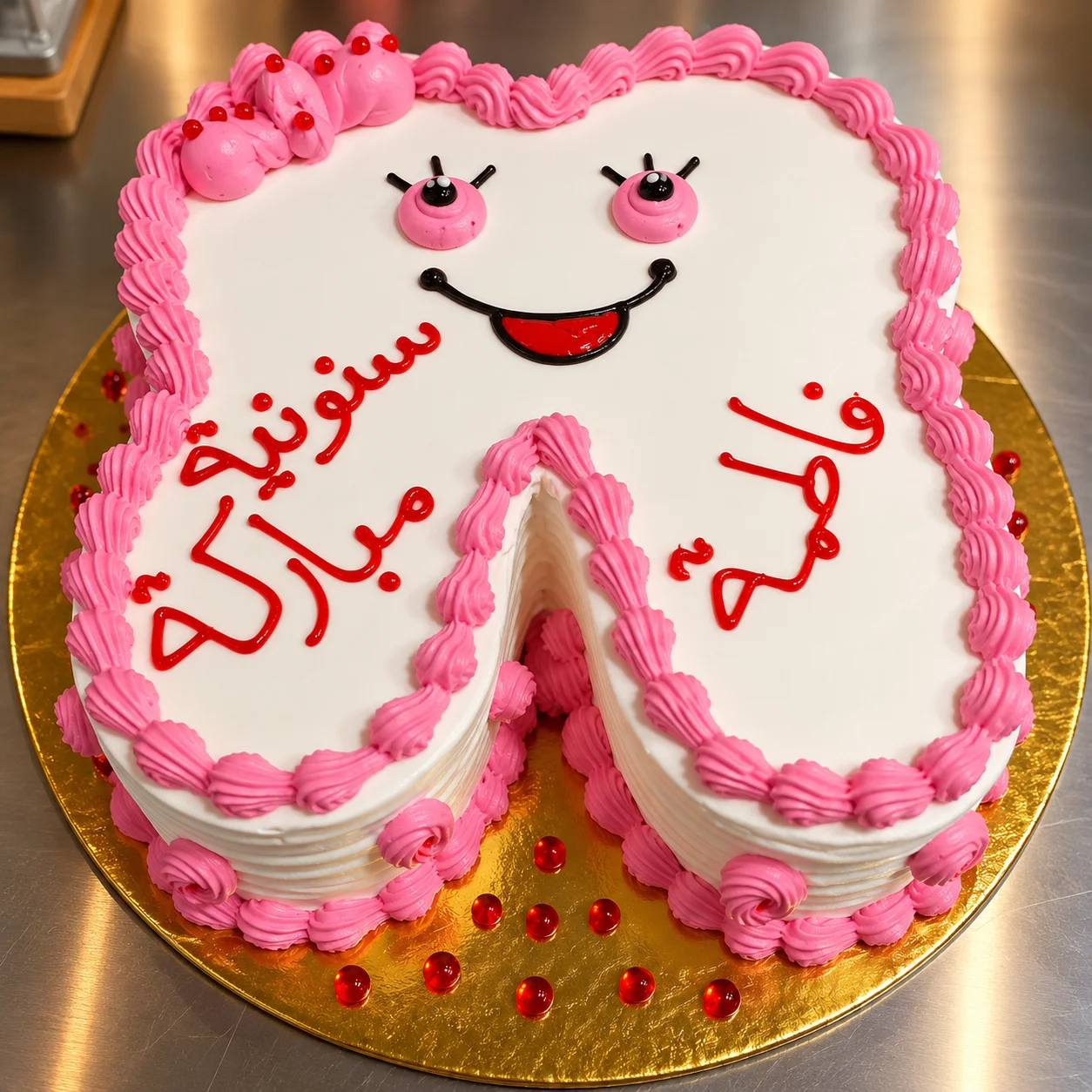 🦷💕 أول سنّونية إلها فرحة غير شكل! 😍🎂 كيكة لطيفة بألوان وردية وتفاصيل بتجنّن، لأحلى احتفال بأول سنّونة! 🎀✨